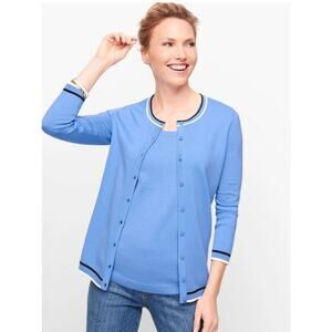 Talbots Blue & Black Tipped Charming Cardigan